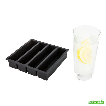 Wholesale Restaurantware Bar Lux Black Silicone Ice Mold - 5 1/4" X 1 1/4" Slab, 4 Compartments- Bulk