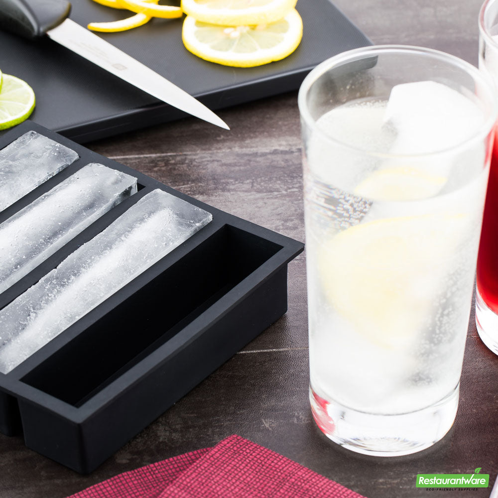 Wholesale Restaurantware Bar Lux Black Silicone Ice Mold - 5 1/4" X 1 1/4" Slab, 4 Compartments- Bulk