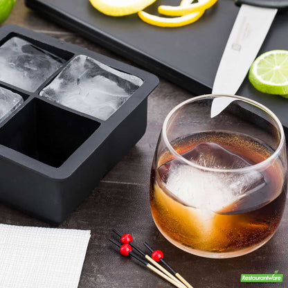 Wholesale Restaurantware Bar Lux Black Silicone Ice Mold - 2" Cube, 4 Compartments- Bulk