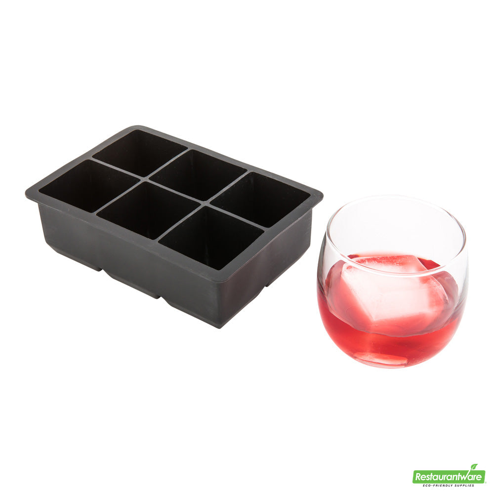 Wholesale Restaurantware Bar Lux Black Silicone Ice Mold - 2 Cube, 6 Compartments- Bulk