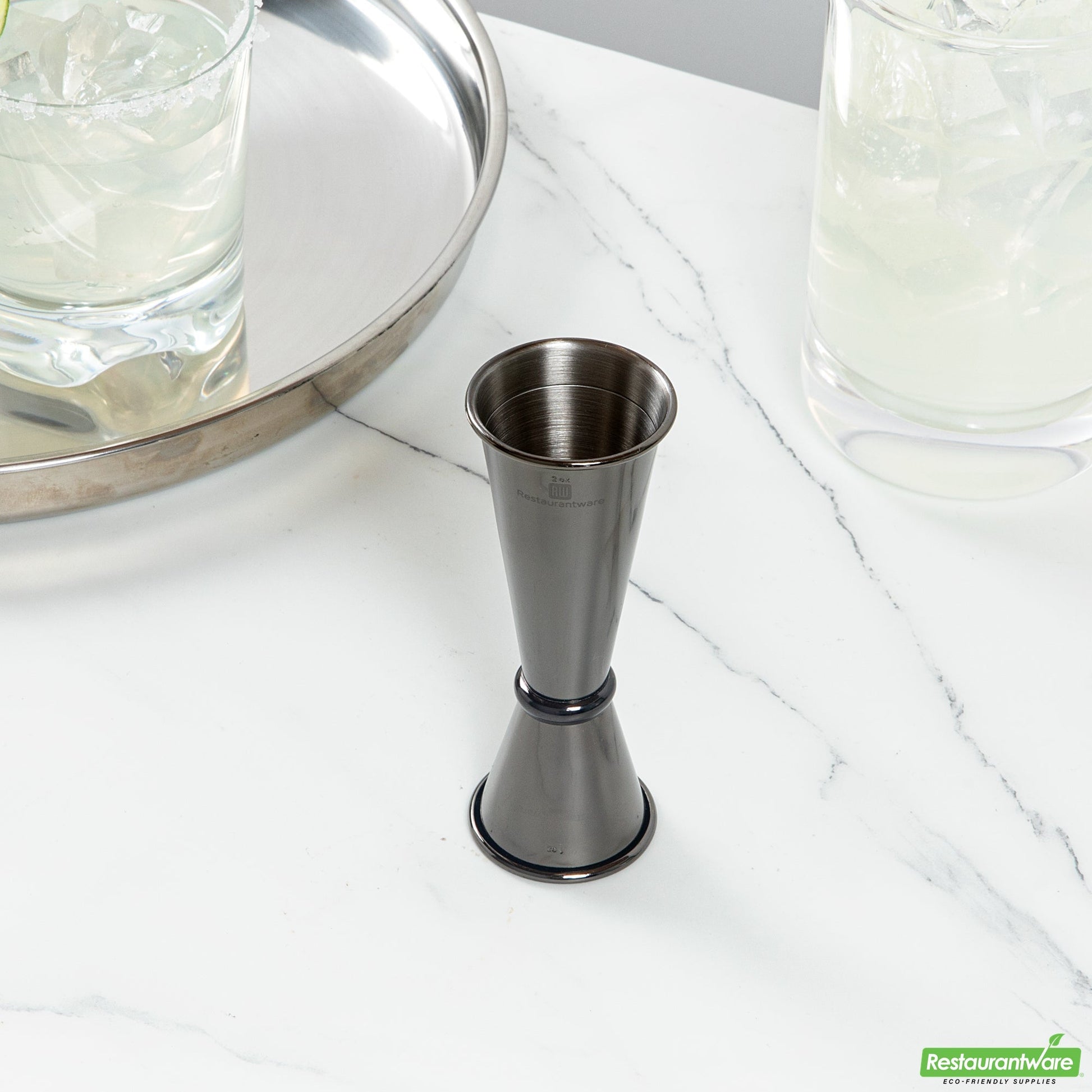 Wholesale Restaurantware Bar Lux 1 Oz / 2 Oz Black Stainless Steel Jigger - Japanese Style- Bulk