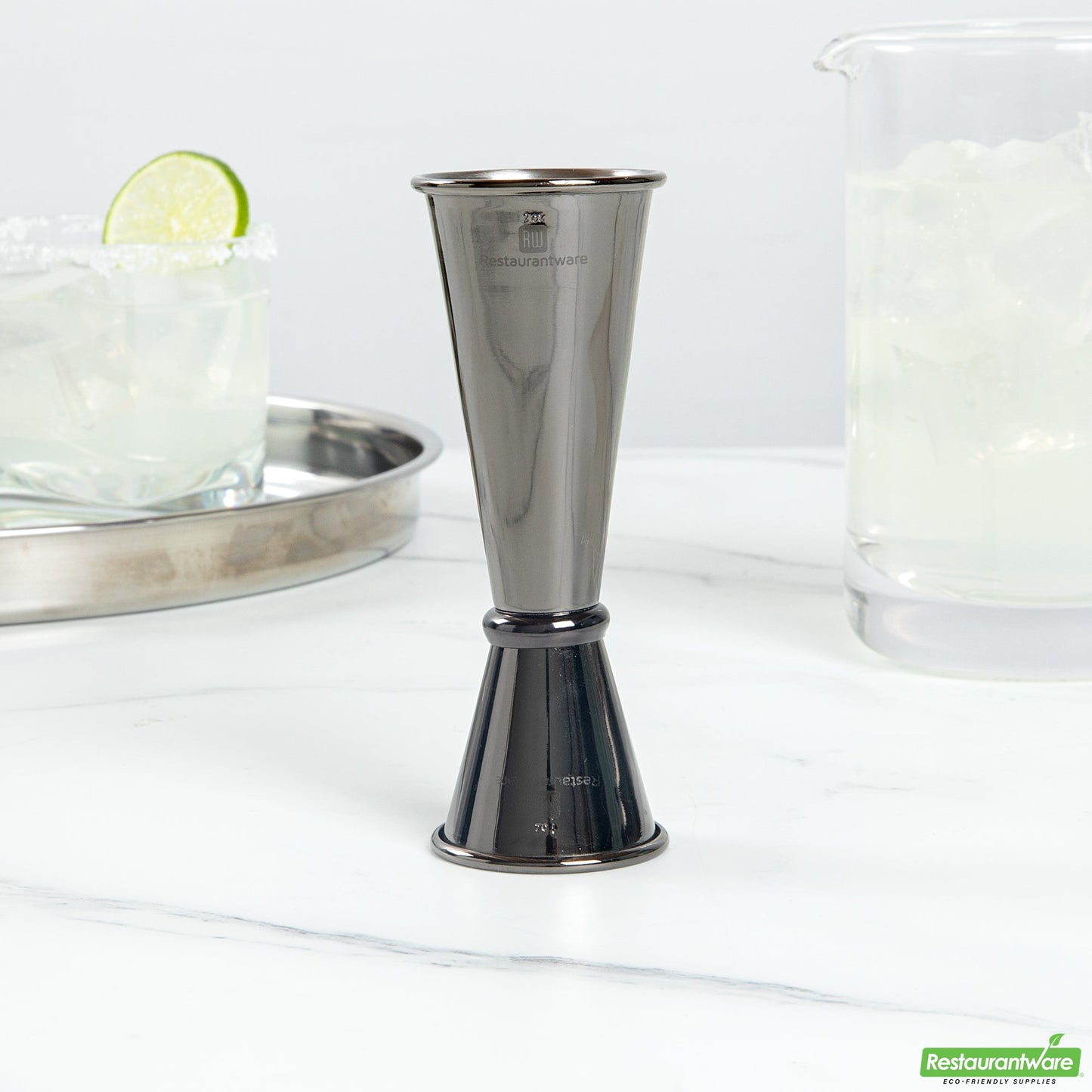 Wholesale Restaurantware Bar Lux 1 Oz / 2 Oz Black Stainless Steel Jigger - Japanese Style- Bulk