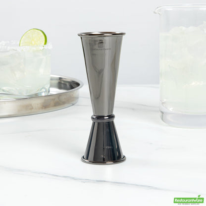 Wholesale Restaurantware Bar Lux 1 Oz / 2 Oz Black Stainless Steel Jigger - Japanese Style- Bulk