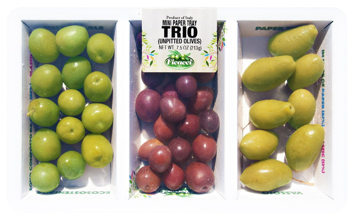 Wholesale Ficacci Mini Paper Tray Trio (Unpitted Olives) 7.5 Oz- Bulk