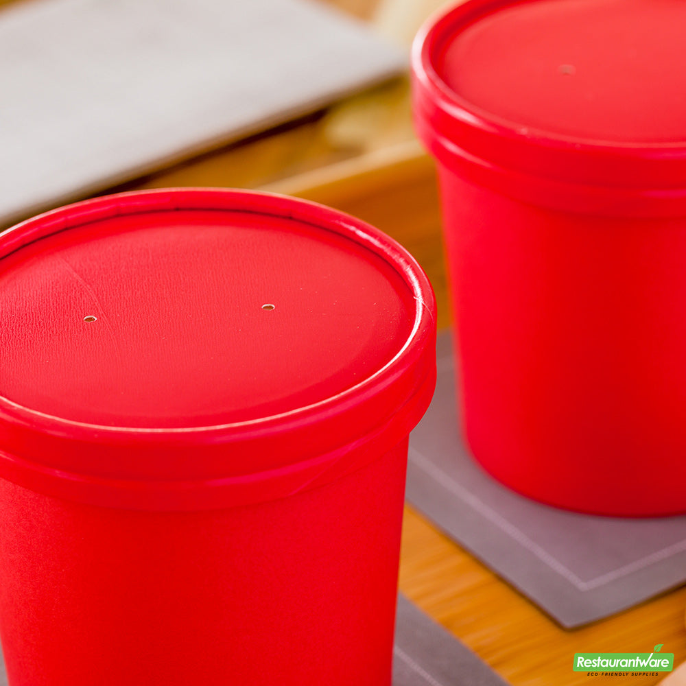 Wholesale Restaurantware Bio Tek Round Red Paper Soup Container Lid - Fits 12 oz- Bulk
