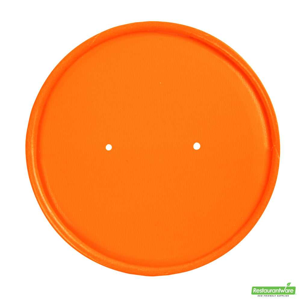 Wholesale Restaurantware Bio Tek Round Tangerine Orange Paper Soup Container Lid - Fits 12 oz- Bulk