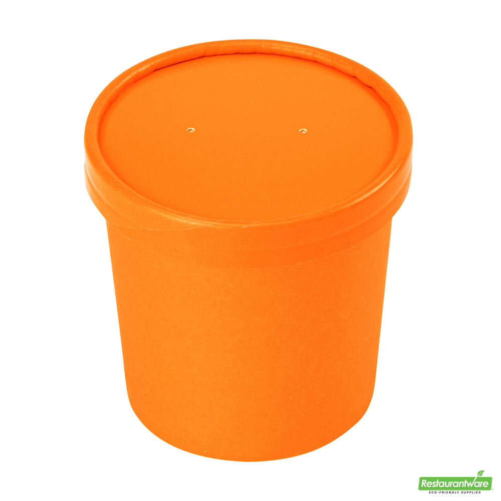 Wholesale Restaurantware Bio Tek Round Tangerine Orange Paper Soup Container Lid - Fits 12 oz- Bulk