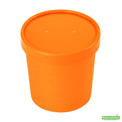 Wholesale Restaurantware Bio Tek Round Tangerine Orange Paper Soup Container Lid - Fits 12 oz- Bulk