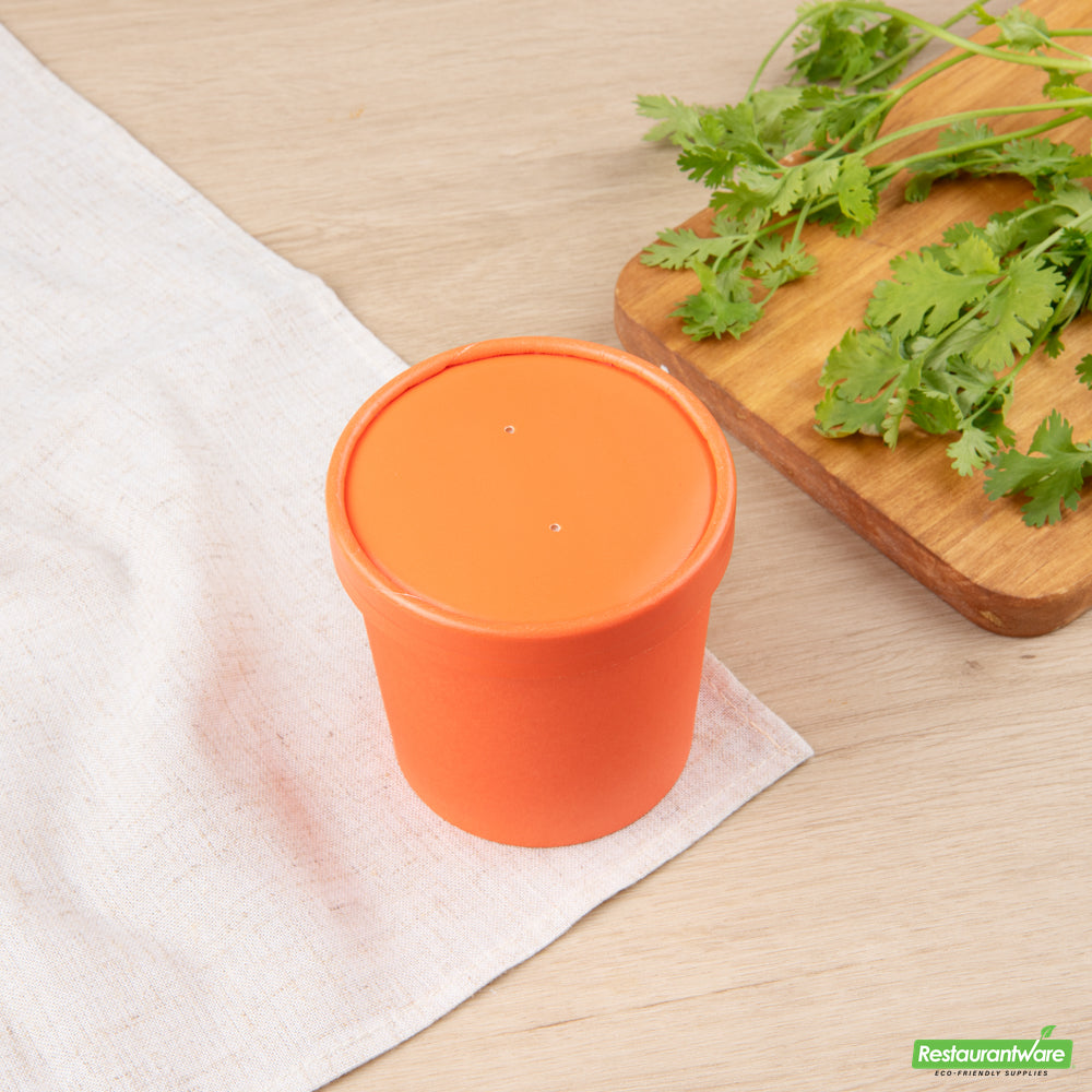 Wholesale Restaurantware Bio Tek Round Tangerine Orange Paper Soup Container Lid - Fits 12 oz- Bulk