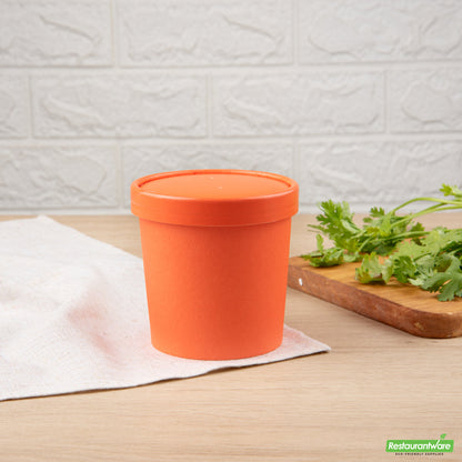 Wholesale Restaurantware Bio Tek Round Tangerine Orange Paper Soup Container Lid - Fits 12 oz- Bulk