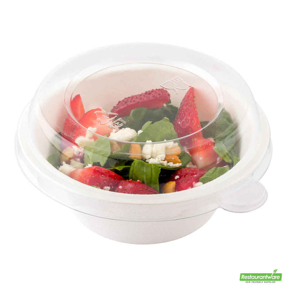 Wholesale Restaurantware Pulp Tek Round Clear Plastic Dome Lid - Fits 8 oz Bagasse Salad Bowl- Bulk