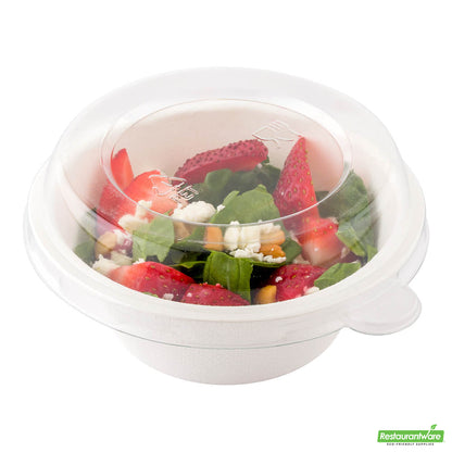 Wholesale Restaurantware Pulp Tek Round Clear Plastic Dome Lid - Fits 8 oz Bagasse Salad Bowl- Bulk