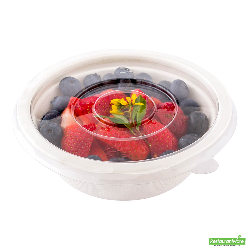 Wholesale Restaurantware Pulp Safe Round Clear Plastic Flat Lid - Fits 12 oz Bagasse Salad Bowl- Bulk