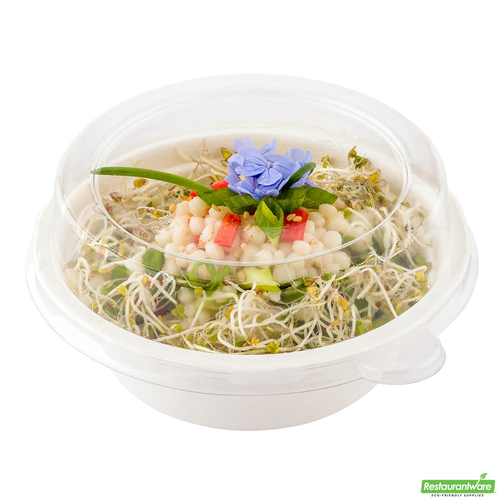 Wholesale Restaurantware Pulp Safe Round Clear Plastic Dome Lid - Fits 12 oz Bagasse Salad Bowl- Bulk