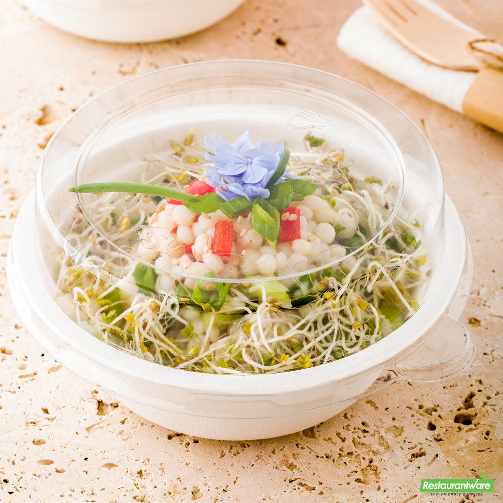 Wholesale Restaurantware Pulp Safe Round Clear Plastic Dome Lid - Fits 12 oz Bagasse Salad Bowl- Bulk