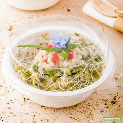 Wholesale Restaurantware Pulp Safe Round Clear Plastic Dome Lid - Fits 12 oz Bagasse Salad Bowl- Bulk