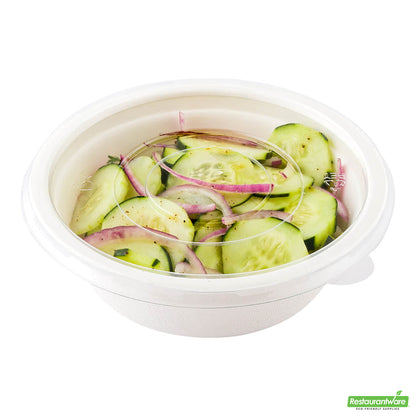 Wholesale Restaurantware Pulp Safe Round Clear Plastic Flat Lid - Fits 18 Oz Bagasse Salad Bowl- Bulk