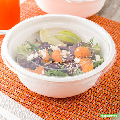 Wholesale Restaurantware Pulp Safe Round Clear Plastic Flat Lid - Fits 32 oz Bagasse Salad Bowl- Bulk