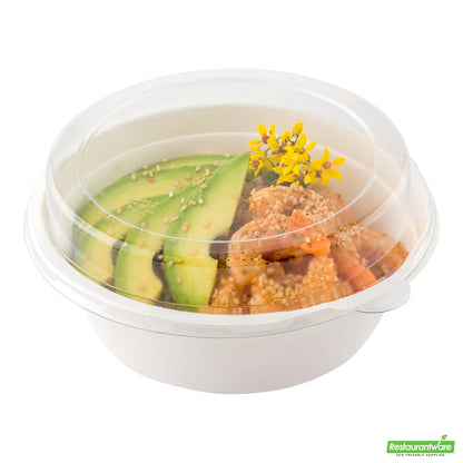 Wholesale Restaurantware Pulp Safe Round Clear Plastic Dome Lid - Fits 32 oz Bagasse Salad Bowl- Bulk