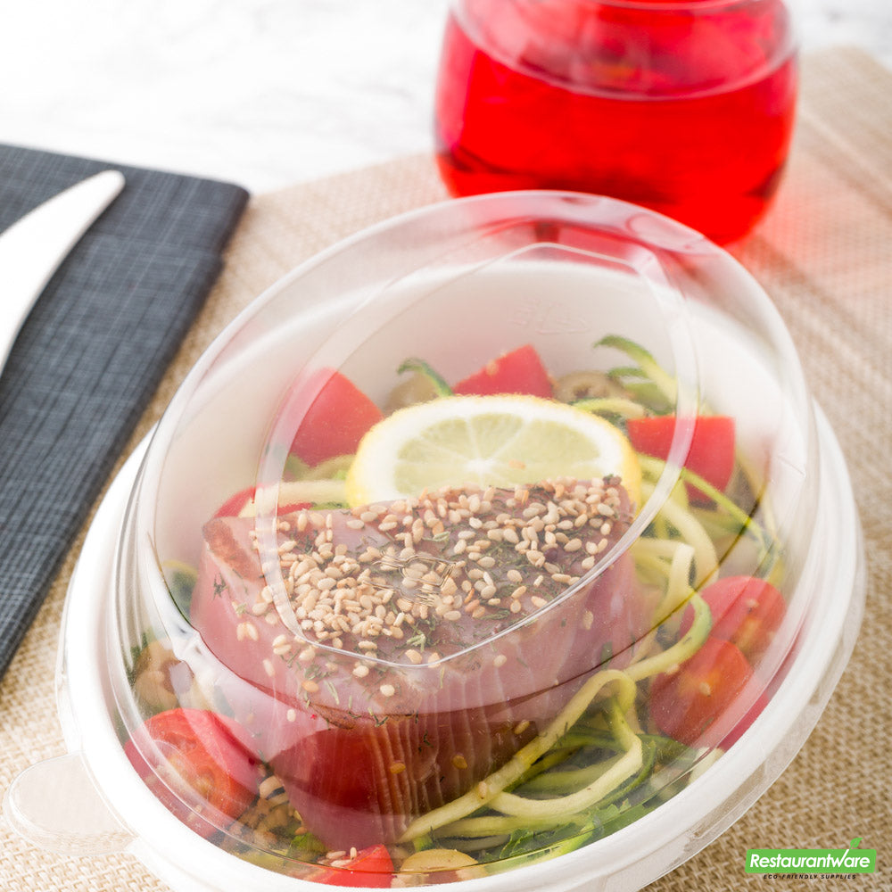 Wholesale Restaurantware Pulp Tek Oval Clear Plastic Dome Lid - Fits 18 Oz Oval Bagasse Salad Plate- Bulk