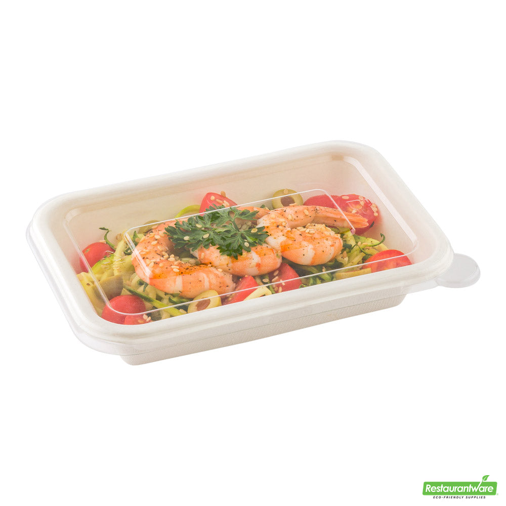 Wholesale Restaurantware Pulp Tek Rectangle Clear Plastic Flat Lid - Fits 12 and 16 oz Bagasse Container- Bulk