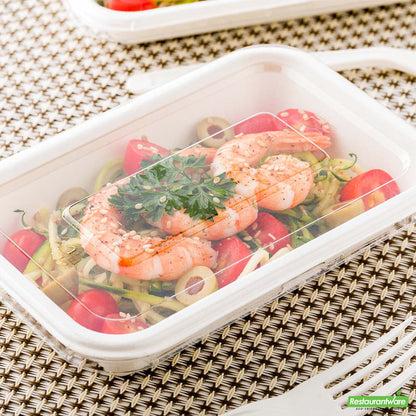 Wholesale Restaurantware Pulp Tek Rectangle Clear Plastic Flat Lid - Fits 12 and 16 oz Bagasse Container- Bulk