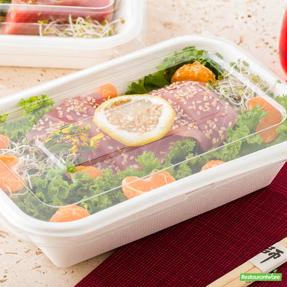 Wholesale Restaurantware Pulp Tek Rectangle Clear Plastic Flat Lid - Fits 24 and 32 Oz Bagasse Container- Bulk