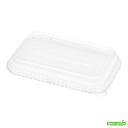 Wholesale Restaurantware Pulp Tek Rectangle Clear Plastic Dome Lid - Fits 24 and 32 Oz Bagasse Container- Bulk