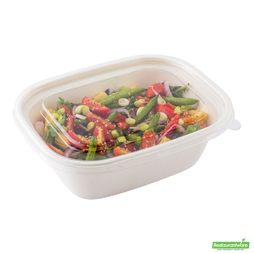 Wholesale Restaurantware Pulp Tek Rectangle Clear Plastic Flat Lid - Fits 48 and 60 oz Bagasse Container- Bulk