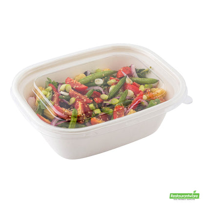 Wholesale Restaurantware Pulp Tek Rectangle Clear Plastic Flat Lid - Fits 48 and 60 oz Bagasse Container- Bulk