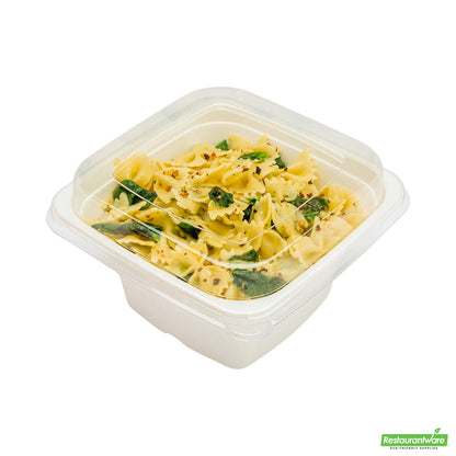 Wholesale Restaurantware Pulp Tek Square Clear Plastic Dome Lid - Fits 24, 32 and 42 oz Bagasse Tall Bowl- Bulk