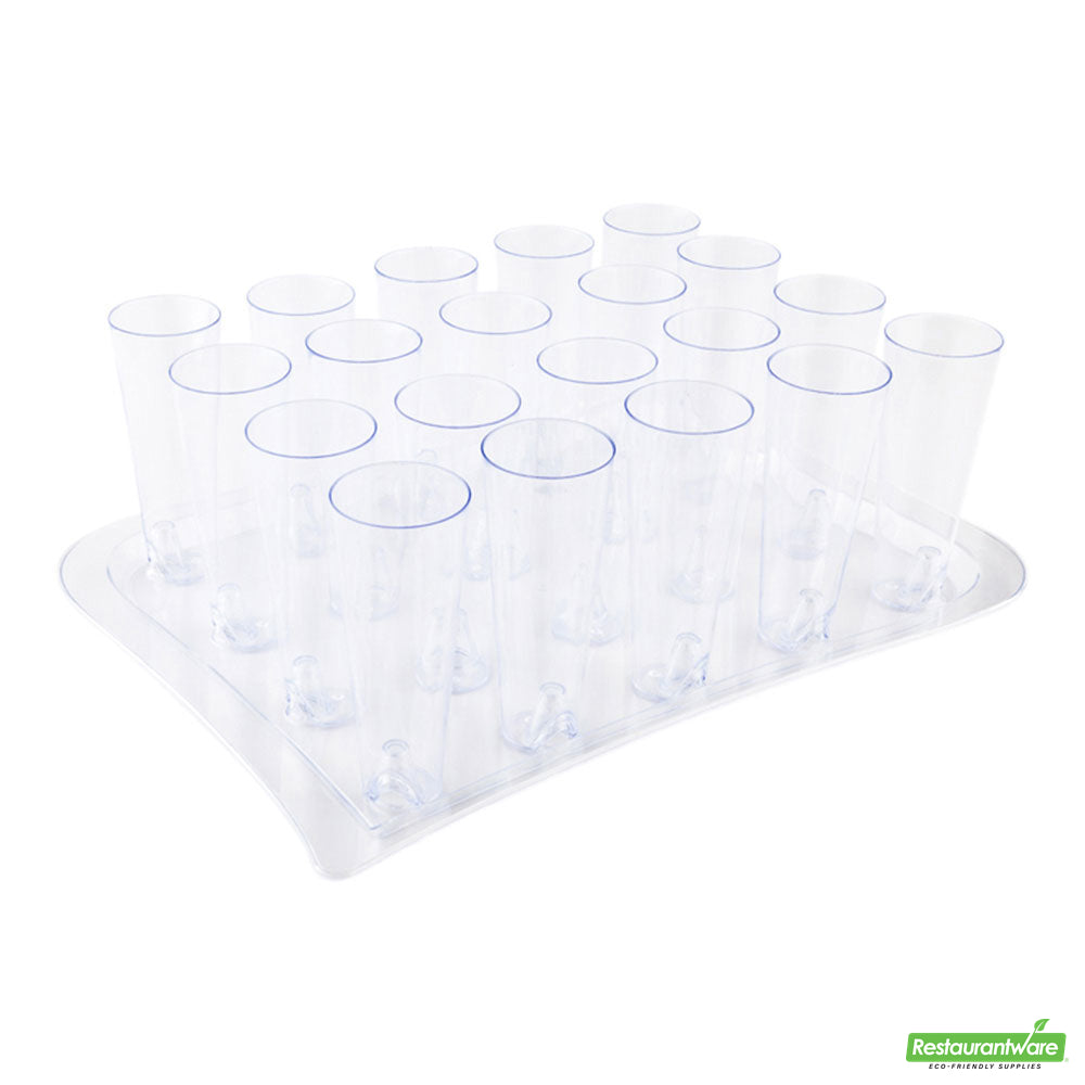 Wholesale Restaurantware Clear Plastic Serving Tray - 14 1/2" X 10 1/2" X 1" - for 5 Oz Round Tall Cocktail Glass- Bulk
