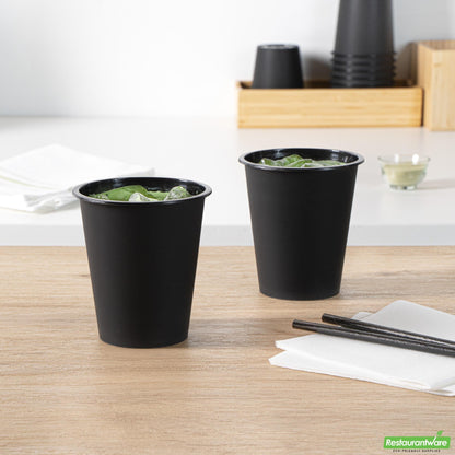 Wholesale Restaurantware 12 Oz Round Matte Black Plastic Hot / Cold Drinking Cup - 3.5" X 3.5" X 4.0"- Bulk