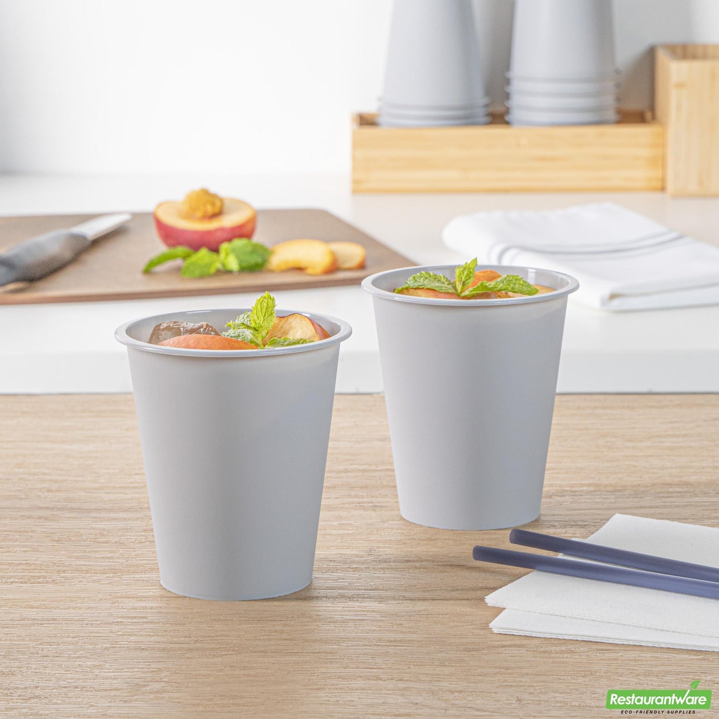 Wholesale Restaurantware 12 Oz Round Matte Gray Plastic Hot / Cold Drinking Cup - 3.5" X 3.5" X 4.0"- Bulk