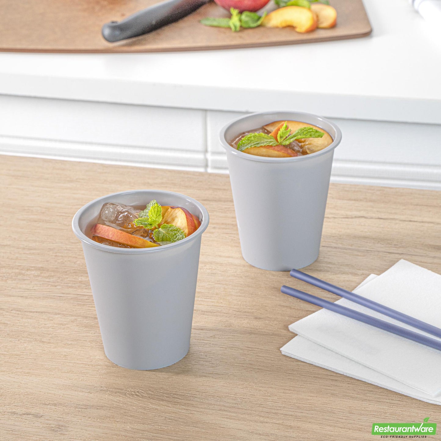 Wholesale Restaurantware 12 Oz Round Matte Gray Plastic Hot / Cold Drinking Cup - 3.5" X 3.5" X 4.0"- Bulk
