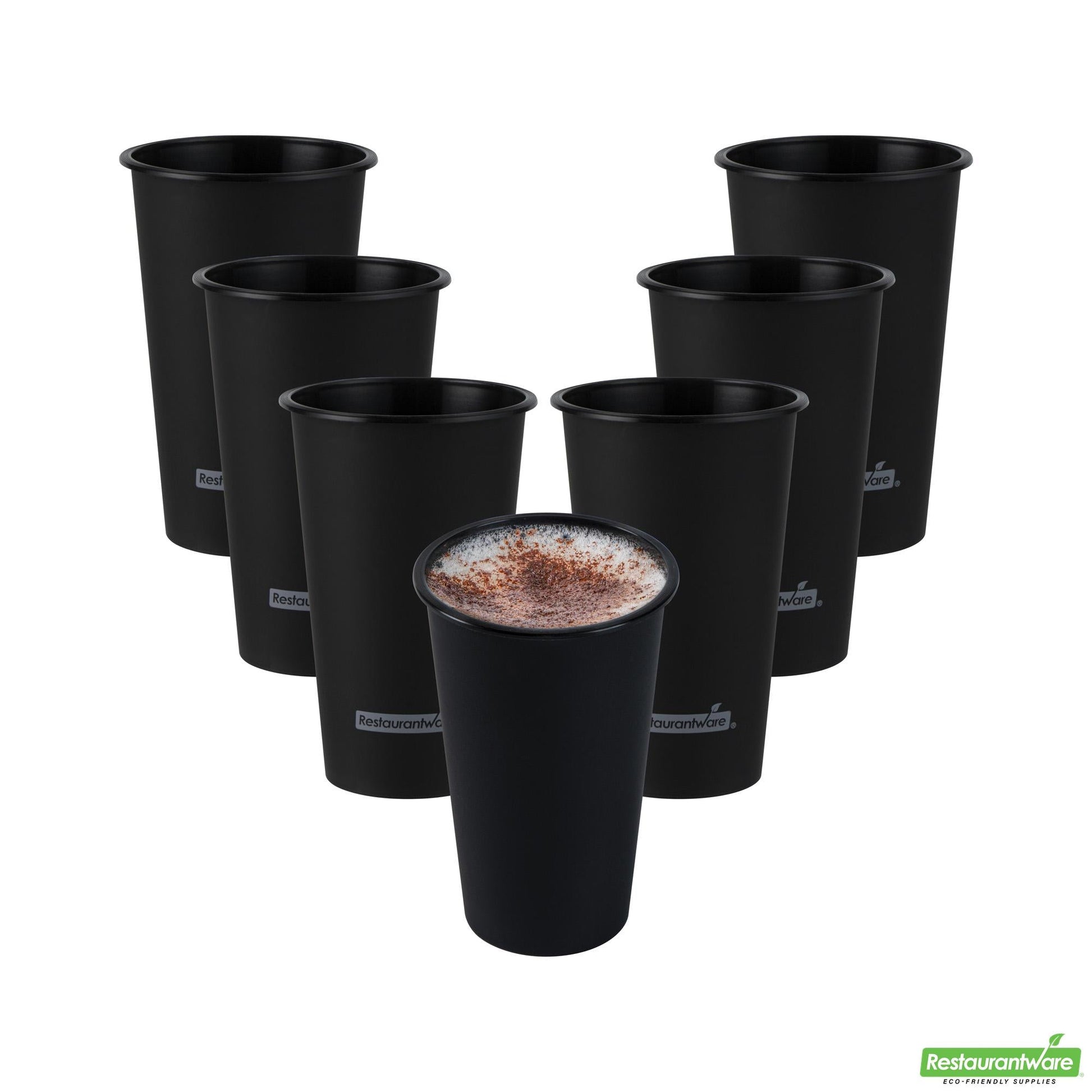 Wholesale Restaurantware 16 Oz Round Matte Black Plastic Hot / Cold Drinking Cup - 3.5" X 3.5" X 5.25"- Bulk