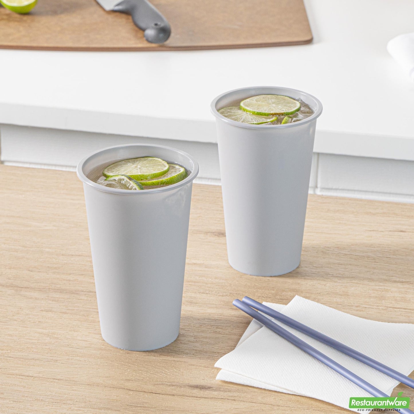 Wholesale Restaurantware 16 Oz Round Matte Gray Plastic Hot / Cold Drinking Cup - 3.5" X 3.5" X 5.25"- Bulk