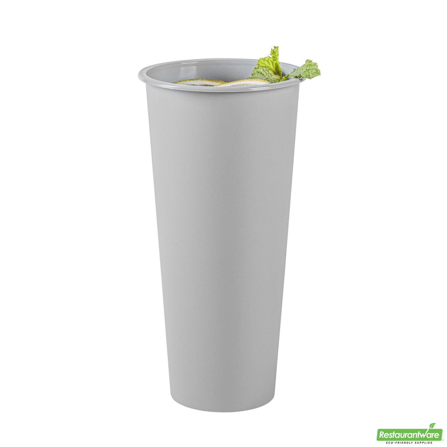 Wholesale Restaurantware 24 Oz Round Matte Gray Plastic Hot / Cold Drinking Cup - 3.5" X 3.5" X 7.0"- Bulk