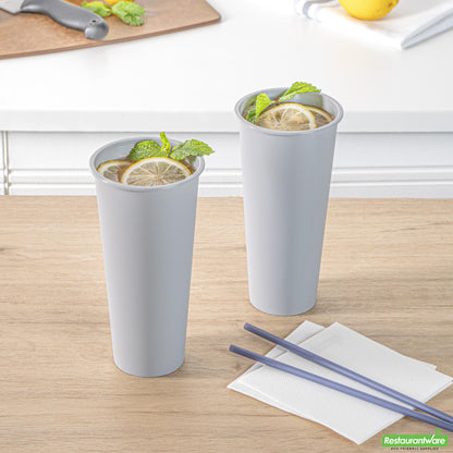 Wholesale Restaurantware 24 Oz Round Matte Gray Plastic Hot / Cold Drinking Cup - 3.5" X 3.5" X 7.0"- Bulk