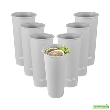 Wholesale Restaurantware 24 Oz Round Matte Gray Plastic Hot / Cold Drinking Cup - 3.5" X 3.5" X 7.0"- Bulk