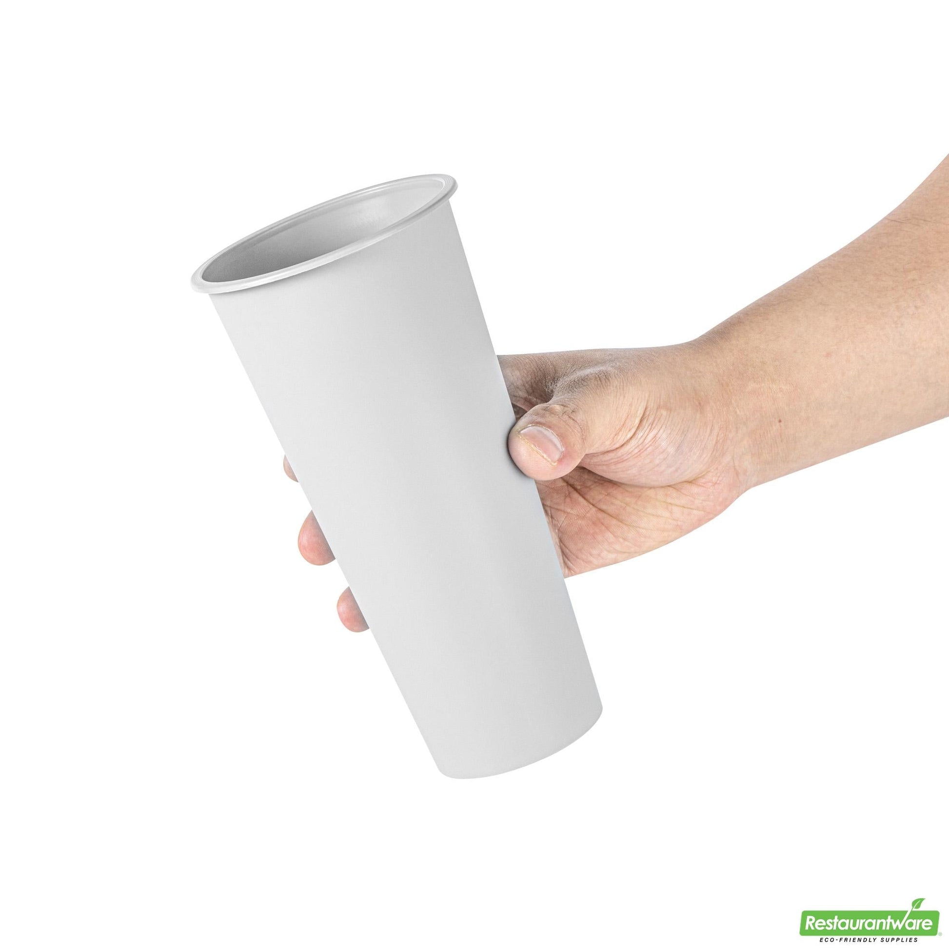 Wholesale Restaurantware 24 Oz Round Matte Gray Plastic Hot / Cold Drinking Cup - 3.5" X 3.5" X 7.0"- Bulk