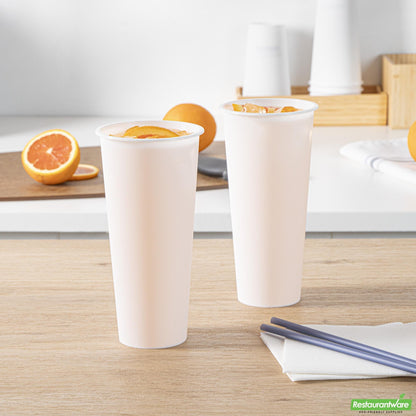 Wholesale Restaurantware 24 Oz Round Matte White Plastic Hot / Cold Drinking Cup - 3.5" X 3.5" X 7.0"- Bulk