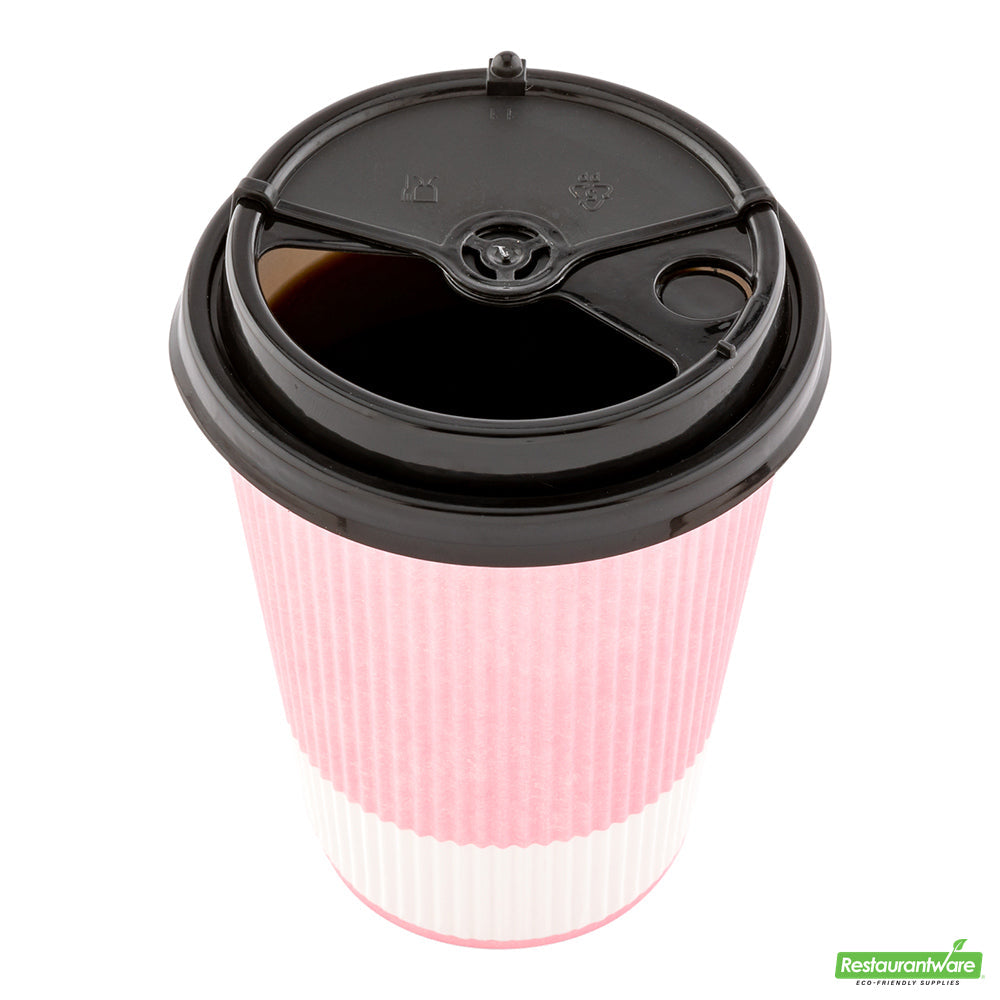 Wholesale Restaurantware Black Plastic 2-in-1 Straw or Sip Coffee Cup Lid - Fits 8, 12, 16 and 20 Oz- Bulk
