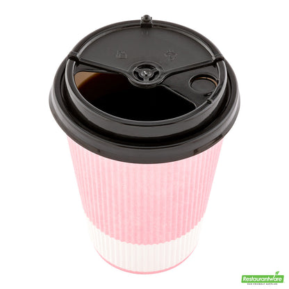 Wholesale Restaurantware Black Plastic 2-in-1 Straw or Sip Coffee Cup Lid - Fits 8, 12, 16 and 20 Oz- Bulk