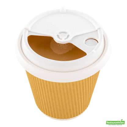 Wholesale Restaurantware White Plastic 2-in-1 Straw or Sip Coffee Cup Lid - Fits 8, 12, 16 and 20 Oz- Bulk