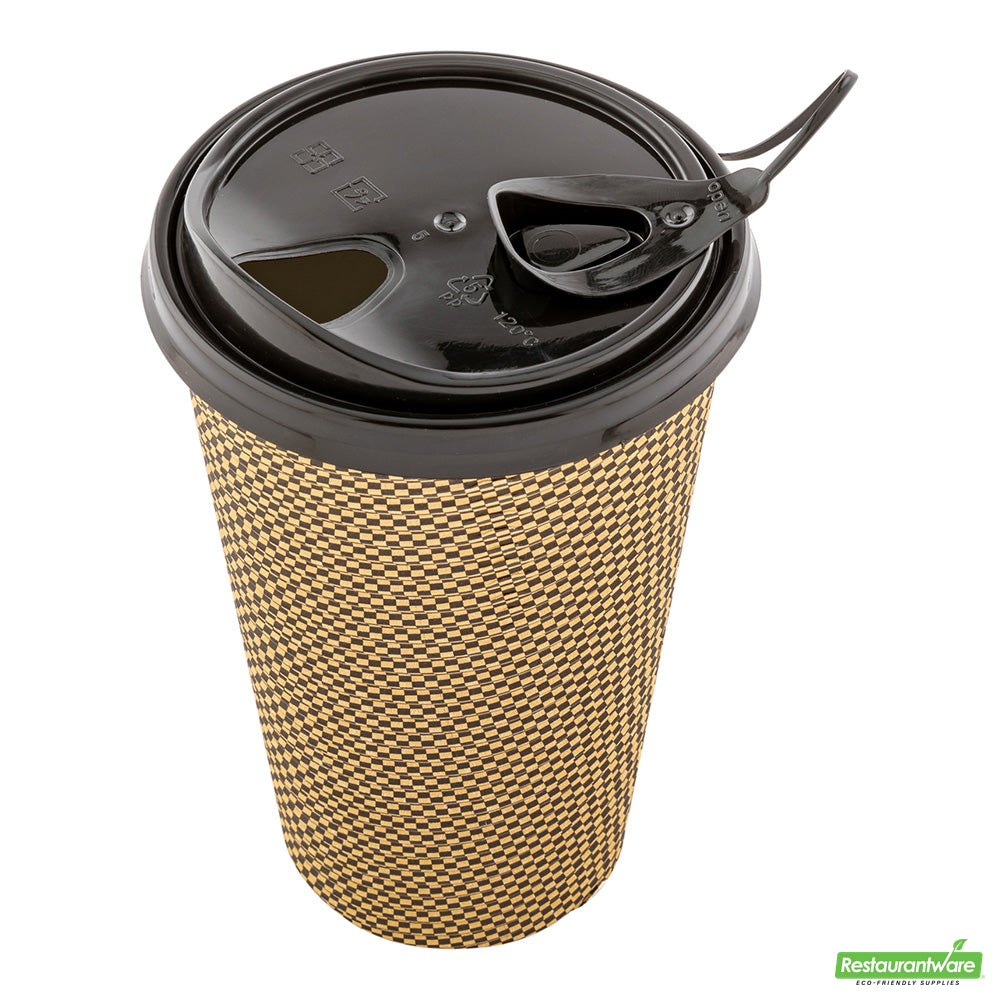 Wholesale Restaurantware Black Plastic Pop Lock Coffee Cup Lid - Fits 8, 12, 16 and 20 Oz- Bulk