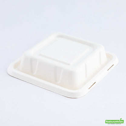 Wholesale Restaurantware Pulp Safe No PFAS Added Square White Sugarcane / Bagasse Serving Bowl Lid - Home Compostable, Fits 80 oz- Bulk