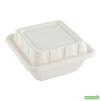 Wholesale Restaurantware Pulp Safe No Pfas Added Square White Sugarcane / Bagasse Serving Bowl Lid - Home Compostable, Fits 128 Oz- Bulk