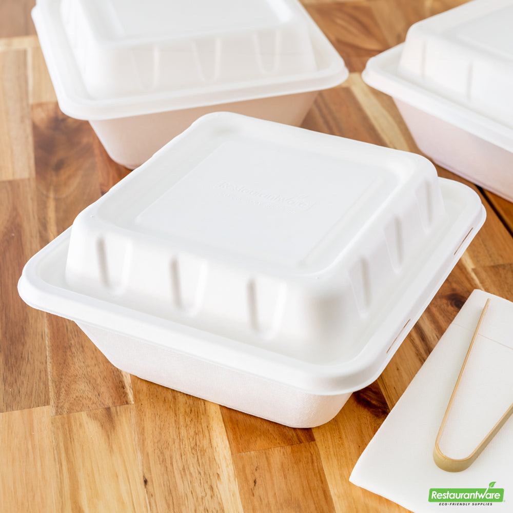Wholesale Restaurantware Pulp Safe No Pfas Added Square White Sugarcane / Bagasse Serving Bowl Lid - Home Compostable, Fits 128 Oz- Bulk