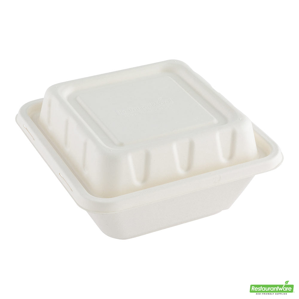 Wholesale Restaurantware Pulp Safe No PFAS Added Square White Sugarcane / Bagasse Serving Bowl Lid - Home Compostable, Fits 160 oz- Bulk